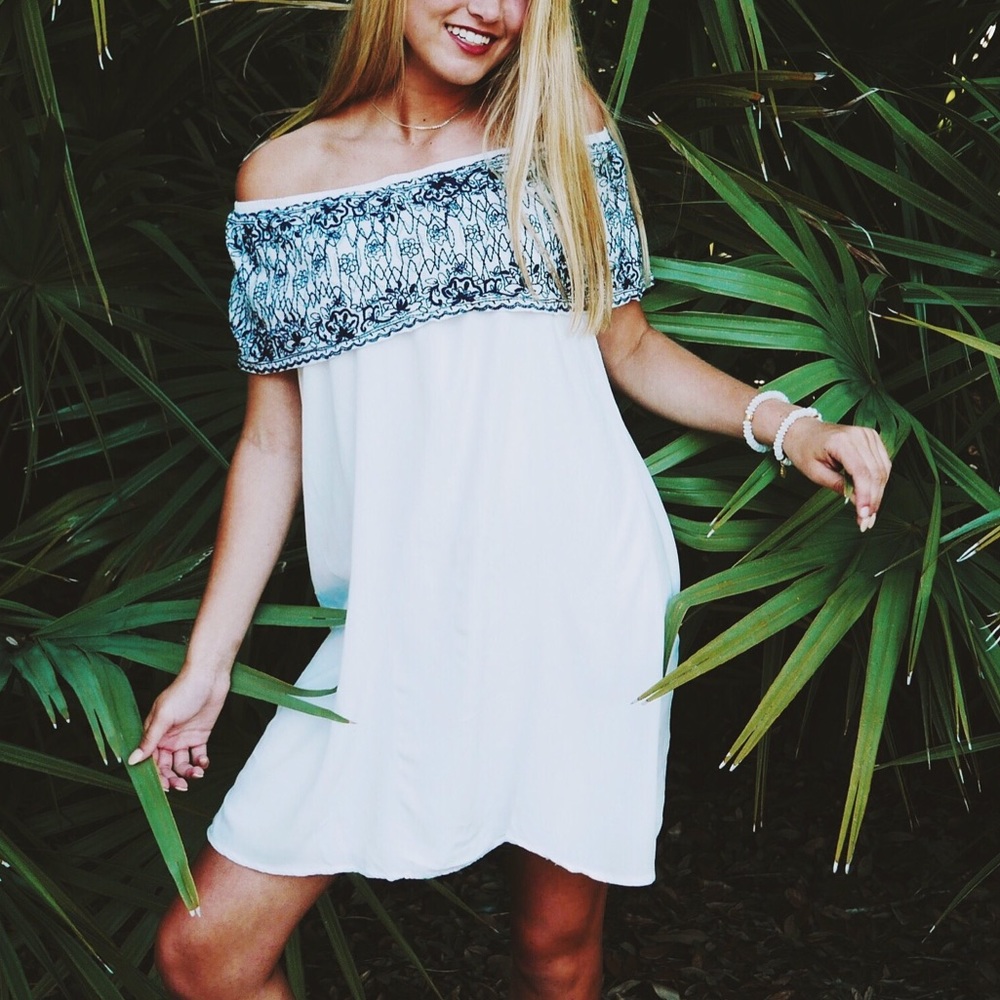 embroidered off the shoulder dress